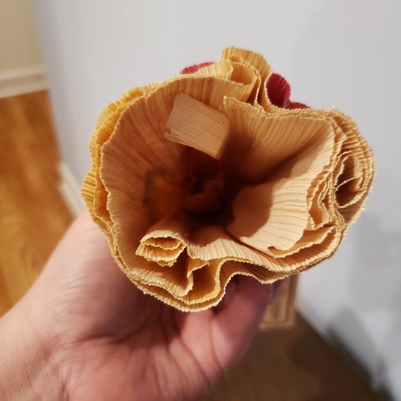 Corn Husk Doll Hand Made North Carolina Folk Art Pink Apron Flowers Bonnet 9" - Picture 8 of 11